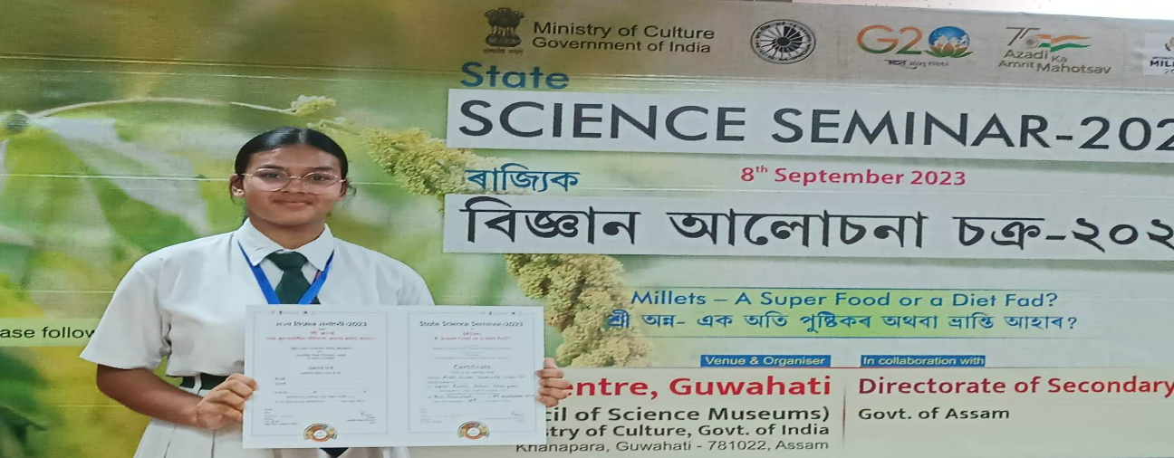 Miss Aishi Guha Thakurta(VIII) secures 3rd position at the State level Students' Science Seminar Competition.